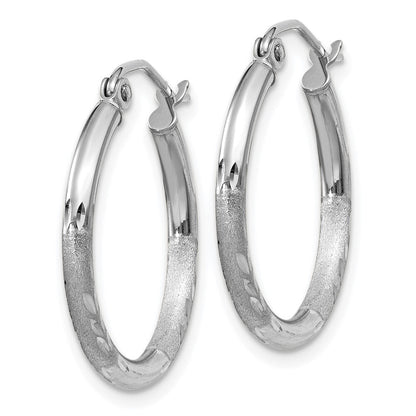 14k White Gold Satin and Diamond-cut 2mm Round Hoop Earrings Gift for Women