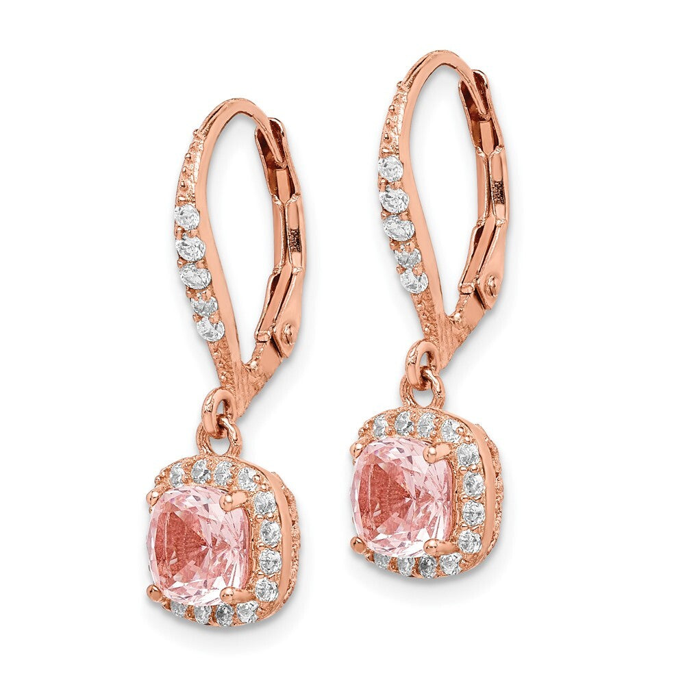 Sterling Silver Rose-tone Pink Crystal & Cubic Zirconia Halo Dangle Earrings