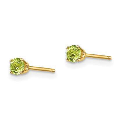 14k Yellow Gold 3mm August/Peridot Earrings