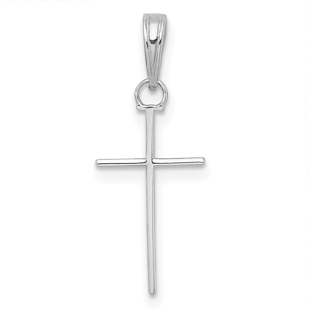 14k White Gold 3-D and Polished Stick Cross Charm Pendant for Women