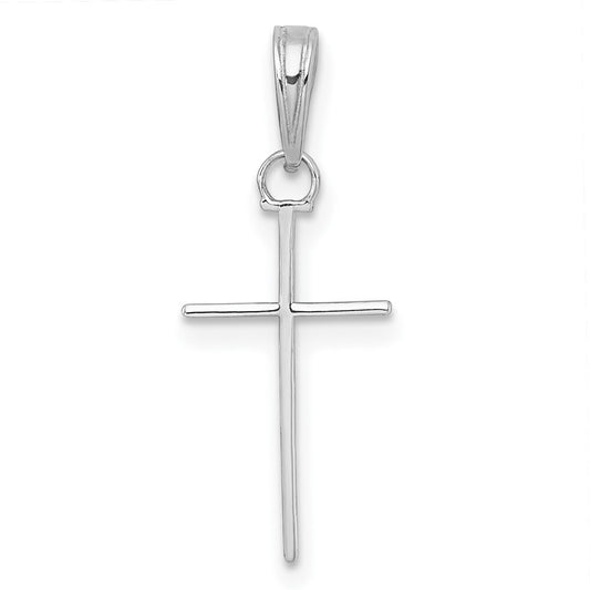 14k White Gold 3-D and Polished Stick Cross Charm Pendant for Women