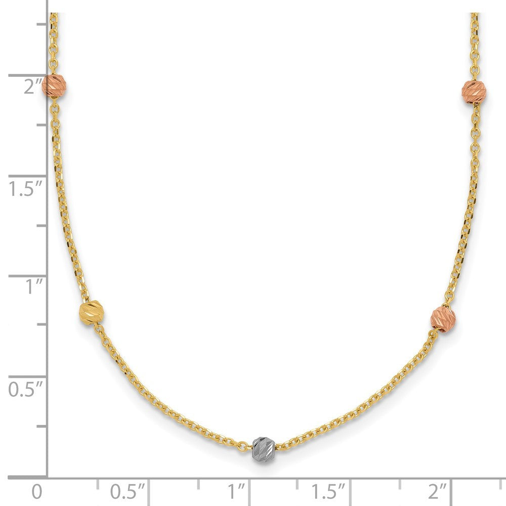 14k Tri-color Gold Polished & Diamond-Cut Beaded Necklace