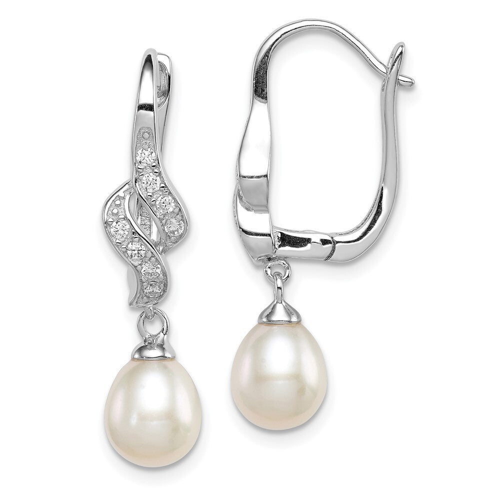 Sterling Silver 7-8mm Teardrop Cultured Pearl & Cubic Zirconia Dangle Earrings