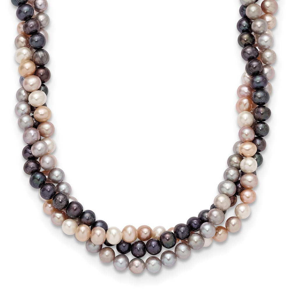 14k White Gold 6-7mm Multicolor Cultured Pearl 3-Strand Necklace 18"