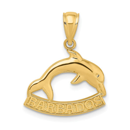 14k Yellow Gold Polished BARBADOS Dolphin Charm Pendant for Women