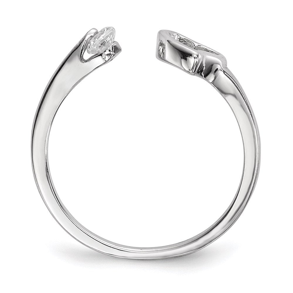 Sterling Silver Rhodium-plated Open Heart Cubic Zirconia Polished Ring Size 7