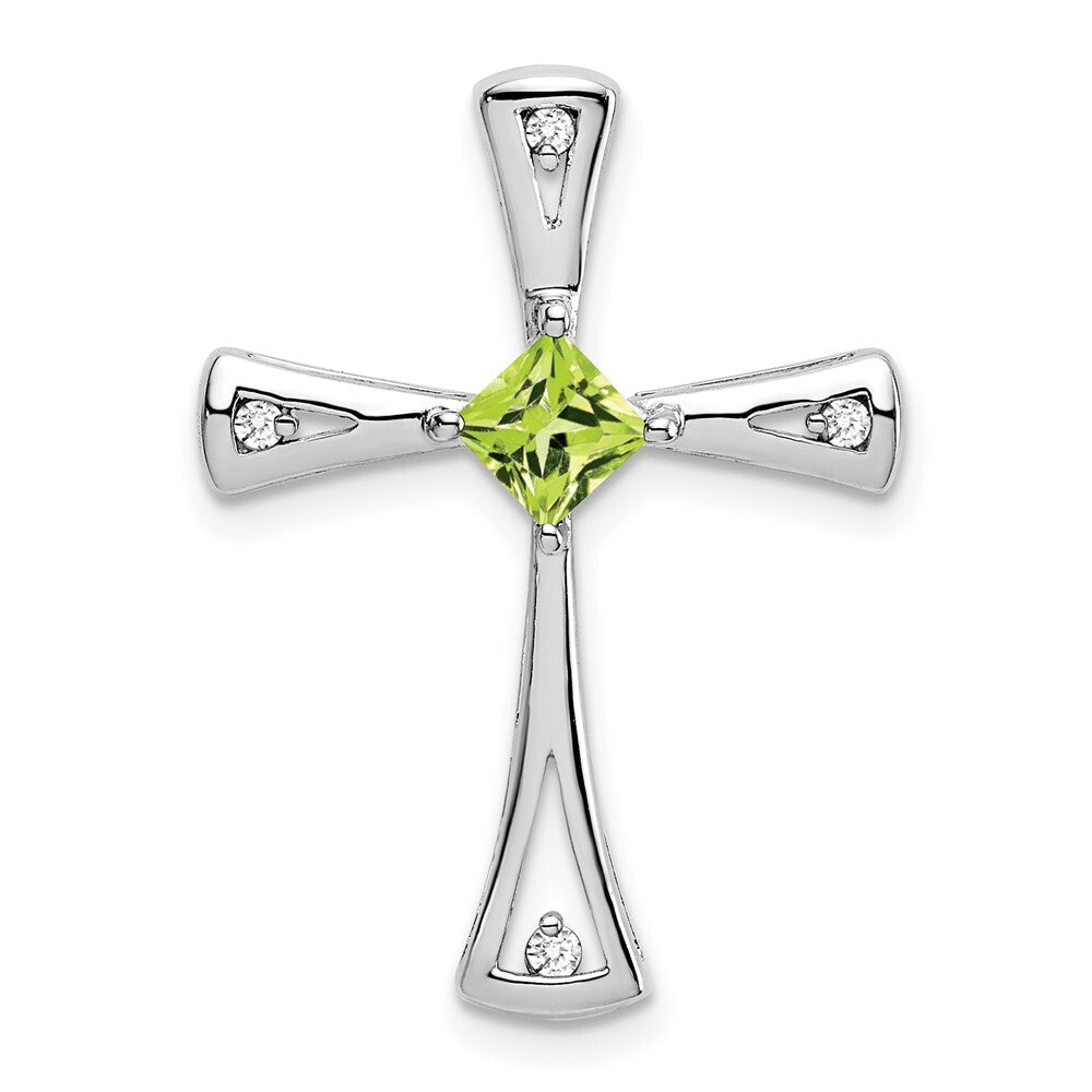 14k White Gold Peridot and Diamond Cross Chain Slide Pendant for Women