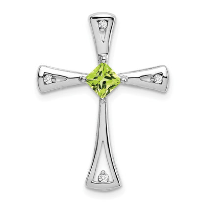 14k White Gold Peridot and Diamond Cross Chain Slide Pendant for Women