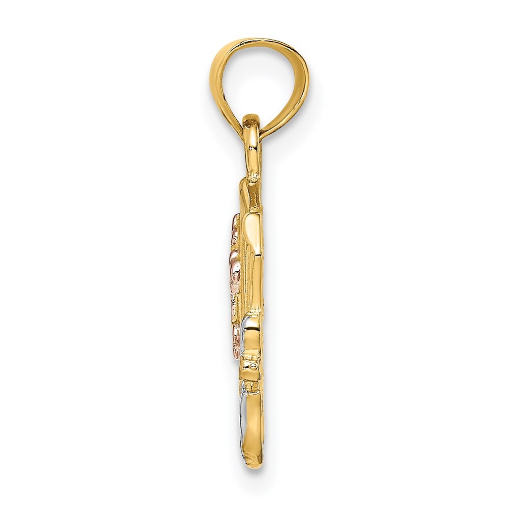 14k Two-tone Gold White Rhodium Holy Bible Cross Charm Pendant