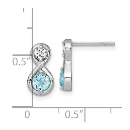 Sterling Silver Polished Round Lab Created Paraiba and CZ Infinity Earrings