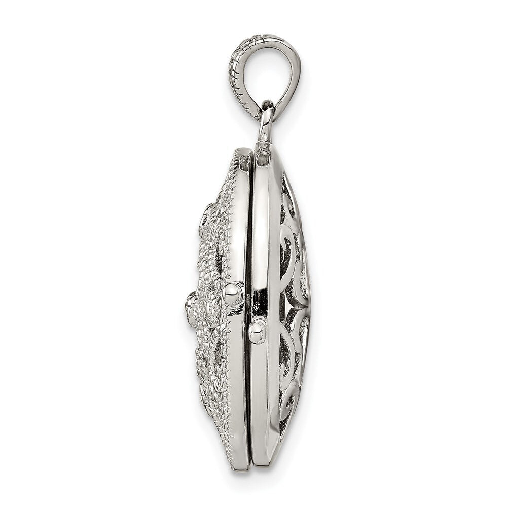 Sterling Silver Rhodium-plated Cubic Zirconia Fancy Filigree Oval 22mm Locket