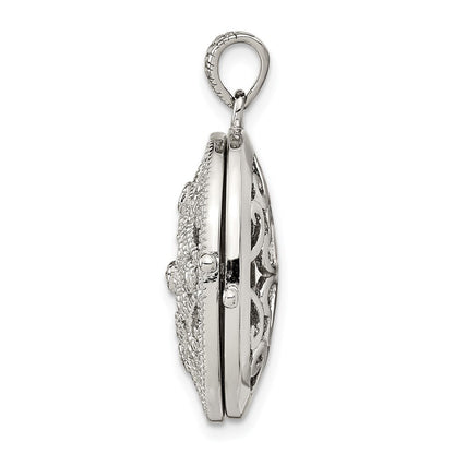 Sterling Silver Rhodium-plated Cubic Zirconia Fancy Filigree Oval 22mm Locket