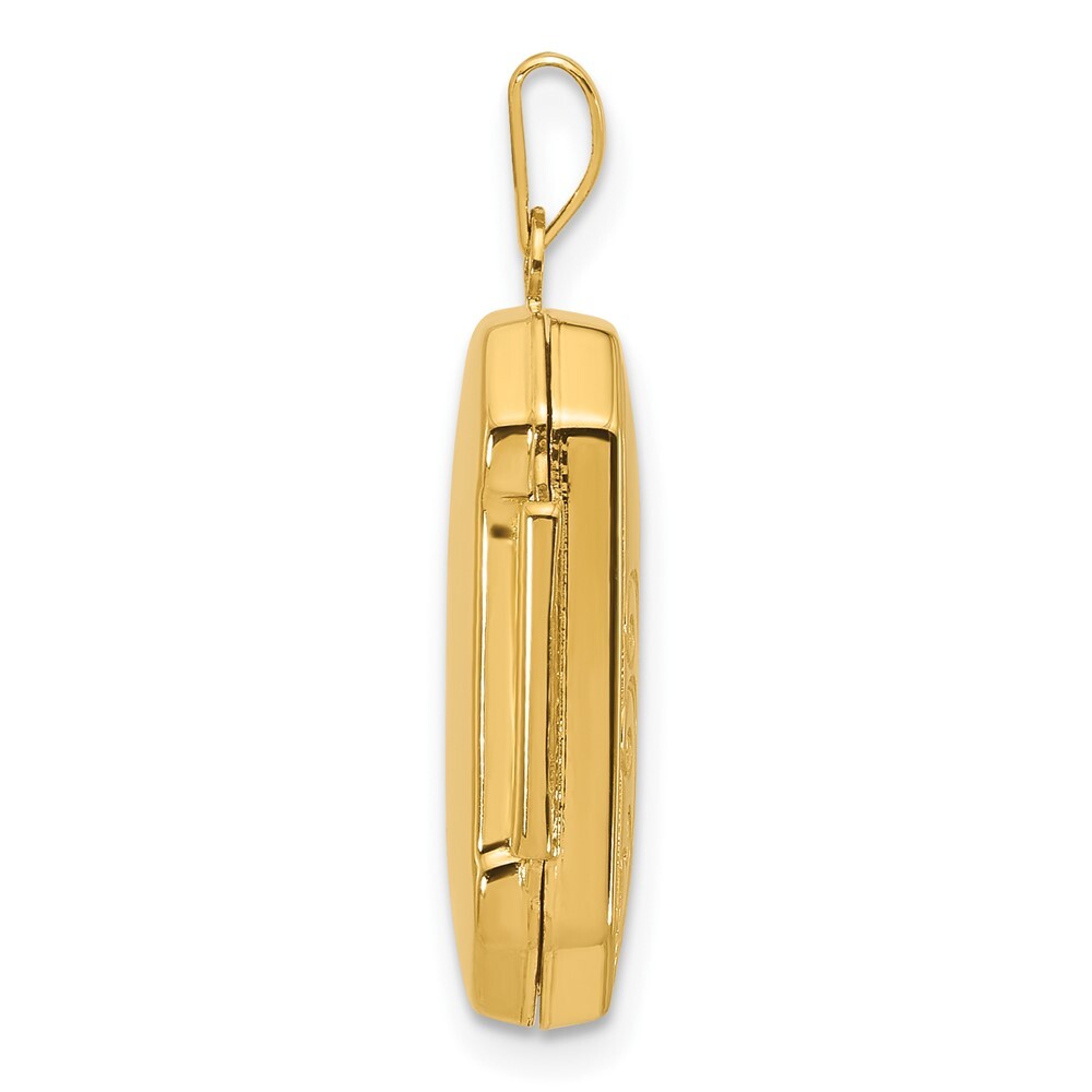 14k Yellow Gold Diamond Polished Floral And Star 20mm Rectangle Locket Pendant