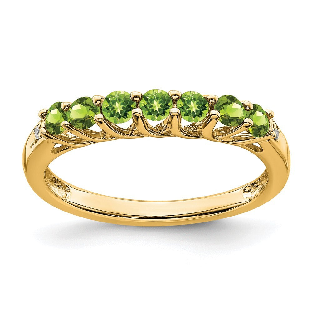 14K Yellow Gold Peridot and Diamond 7-stone Ring Size 7