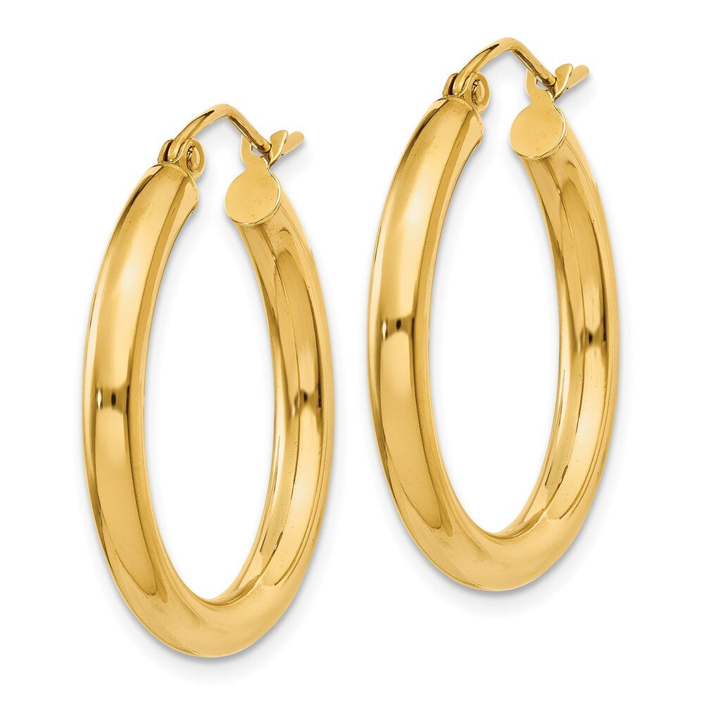 14k Yellow Gold Polished 3mm Tube Hoop Earrings Gift for Women