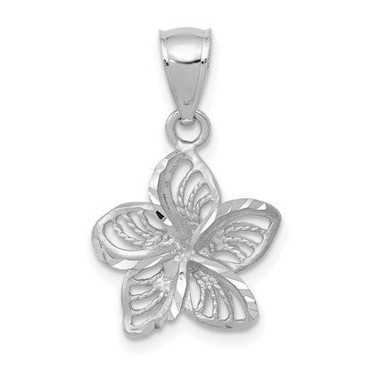 14k White Gold Polished and Beaded Plumeria Flower Charm Pendant