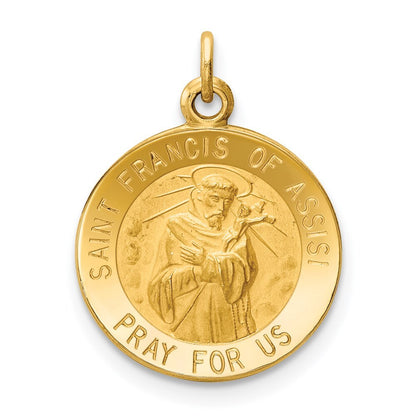 14k Yellow Gold Saint Francis of Assisi Medal Charm Pendant for Women