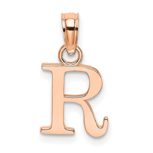 14k Rose Gold Polished Block Letter R Initial Pendant for Women