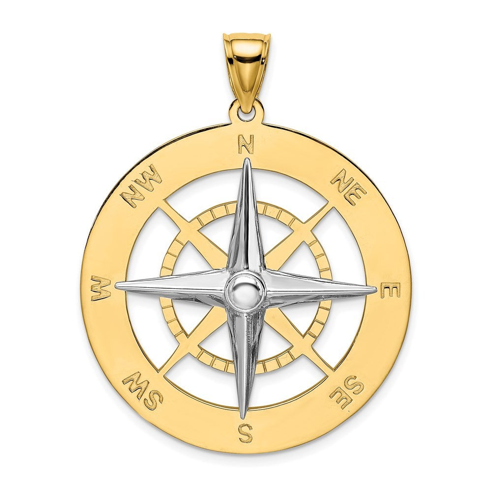 14k Two-Tone Gold Nautical Compass White Needle Charm