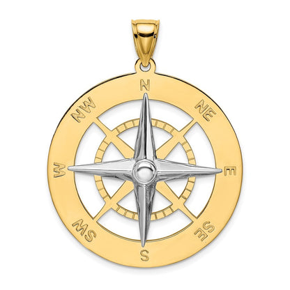14k Two-Tone Gold Nautical Compass White Needle Charm