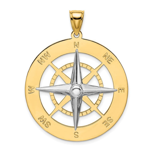 14k Two-Tone Gold Nautical Compass White Needle Charm