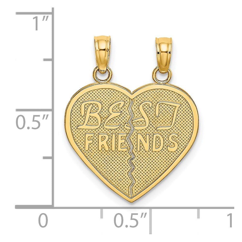 14k Yellow Gold BEST FRIENDS Break-a-part Heart Charm Pendant for Women