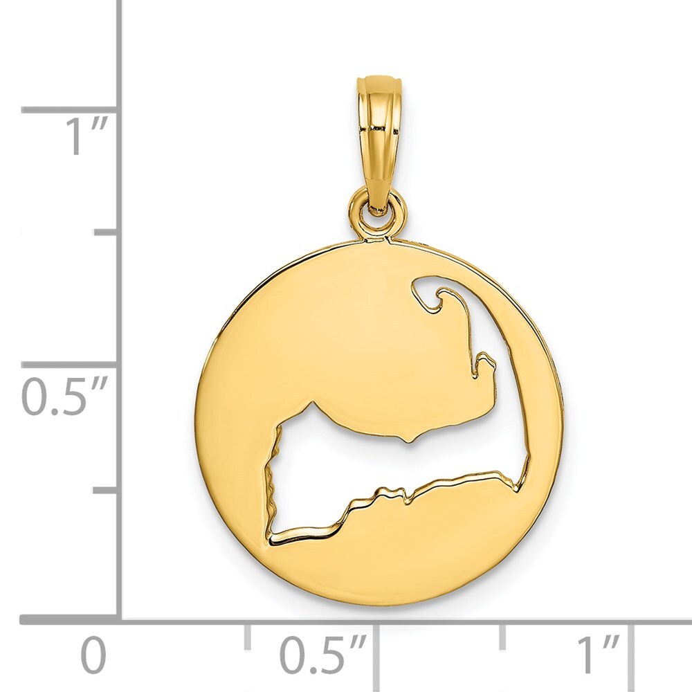 14k Yellow Gold Polished Cut-Out CAPE COD Map Charm Pendant for Women