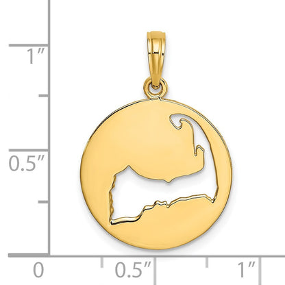 14k Yellow Gold Polished Cut-Out CAPE COD Map Charm Pendant for Women