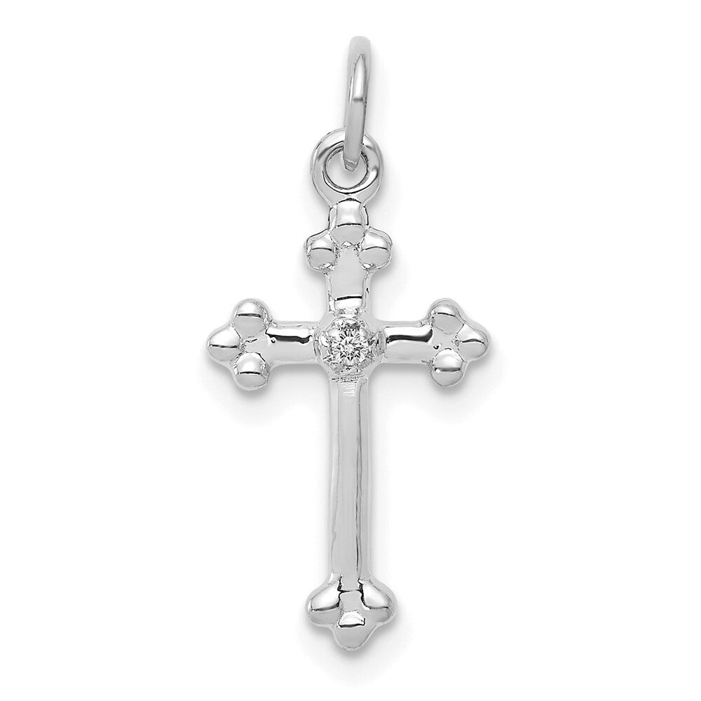 14k White Gold Small Diamond Budded Cross Pendant for Women