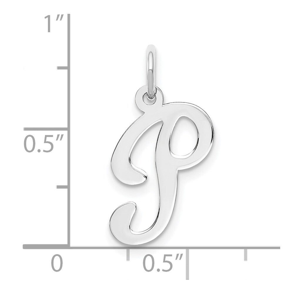 14k White Gold Script Letter P Initial Charm Pendant for Women