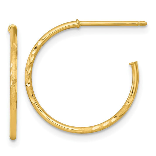 14k Yellow Gold Polished 1.2 x 20mm Diamond-cut Solid C-Hoop Earrings