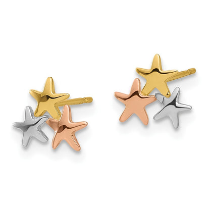 14k Yellow Gold with Rose and White Rhodium Polished Stars Earrings