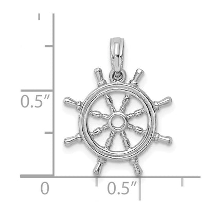 14k White Gold 3-D Ships Wheel Charm Pendant