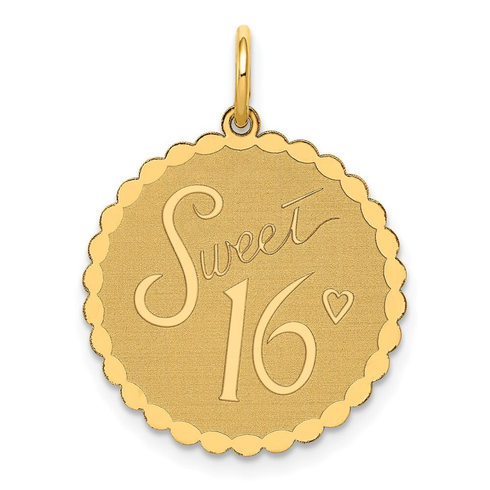 14k Yellow Gold SWEET 16 Disc Charm Pendant for Women