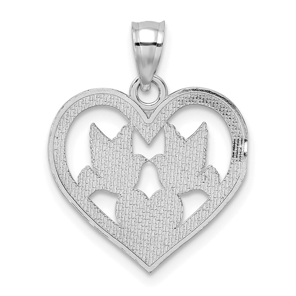 14k White Gold Doves In Heart Charm Pendant for Women