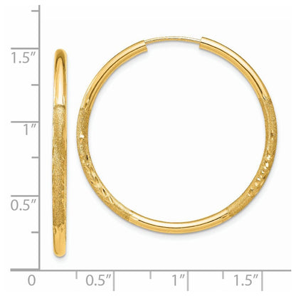 14k Yellow Gold 2mm Satin Diamond-cut Endless Hoop Earrings