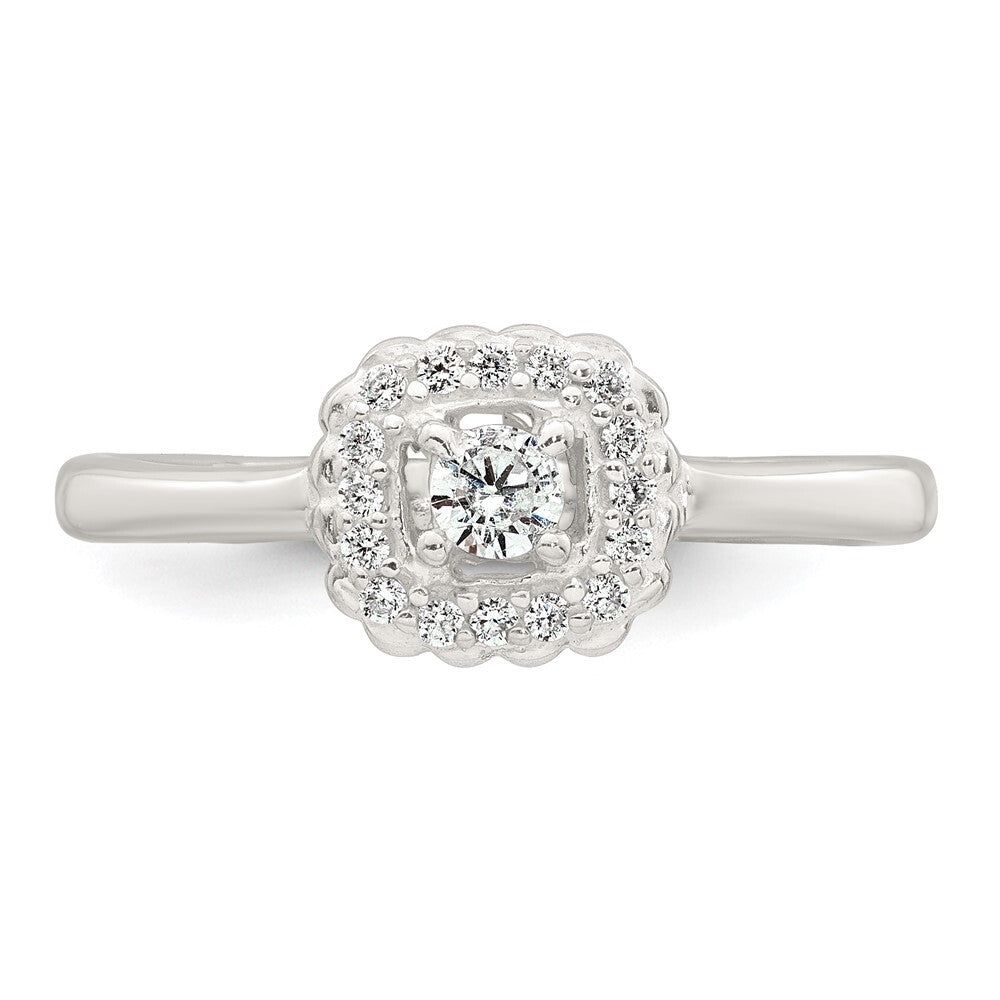 Sterling Silver Polished Halo CZ Ring Size 6