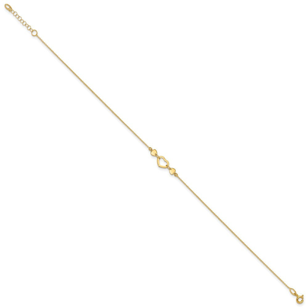 14k Yellow Gold Polished Open Heart 10.75 inch Anklet