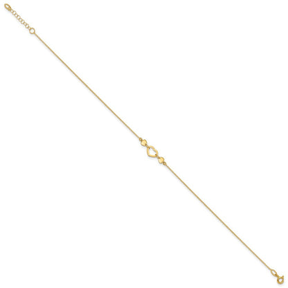 14k Yellow Gold Polished Open Heart 10.75 inch Anklet