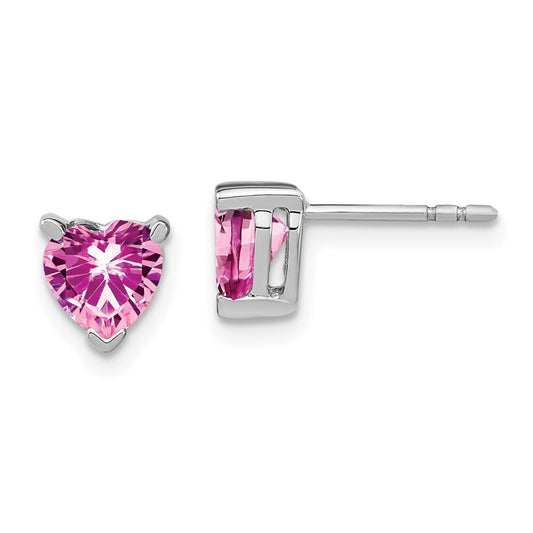 14k White Gold Heart Created Pink Sapphire Stud Earrings Gift for Women