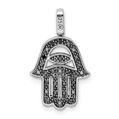 Sterling Silver Rhodium 0.2ct. Diamond Reverible Hamsa Pendant