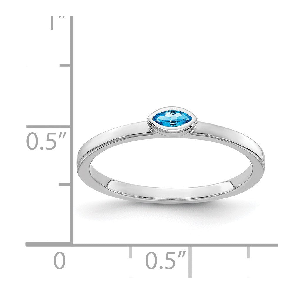 14k White Gold Bezel-set Marquise Blue Topaz Ring Size 7