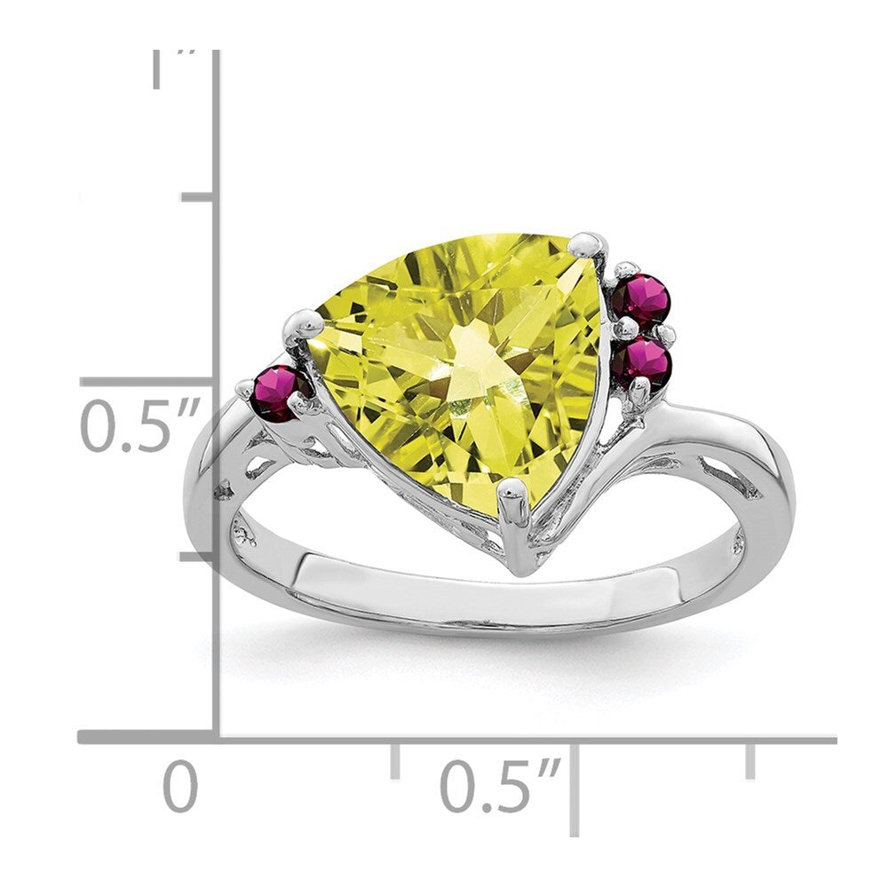Sterling Silver Rhodium Lemon Quartz & Rhodolite Garnet Ring Size 5