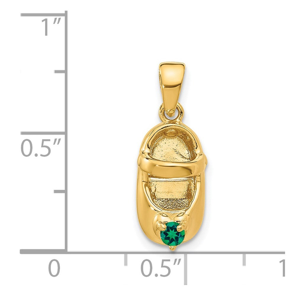 14k Yellow Gold 3-D May/Synthetic Stone Engraveable Baby Shoe Charm Pendant