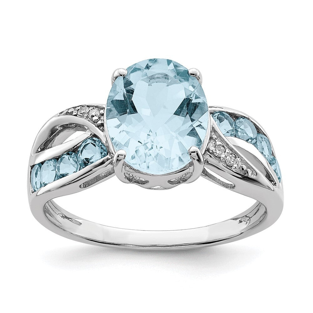 Sterling Silver Rhodium Diamond & Sky Blue Topaz Ring Size 5