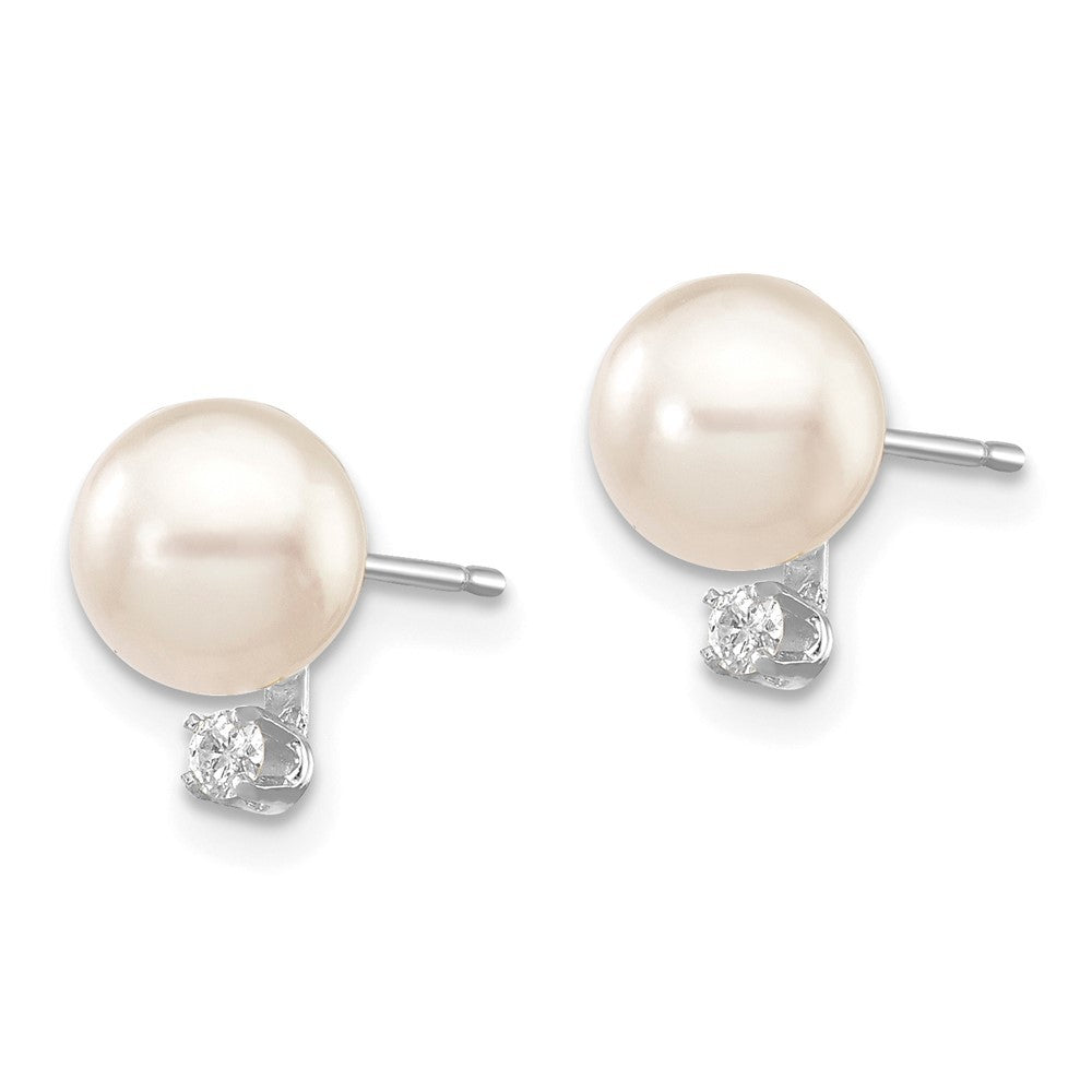 14k Gold 6-7mm Akoya Saltwater Cultured Pearl & .06 Carat Diamond Earrings