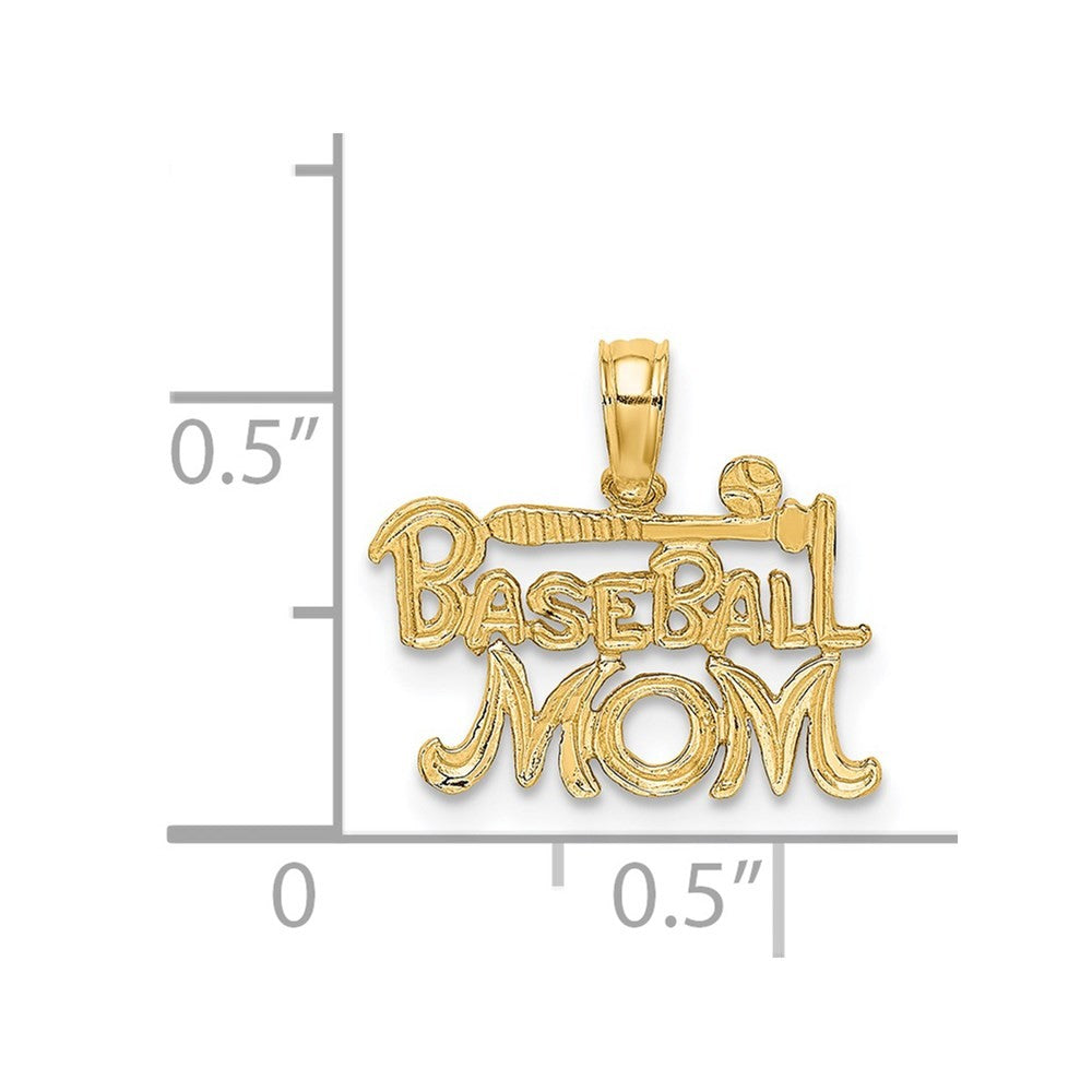 14k Yellow Gold BASEBALL MOM Charm