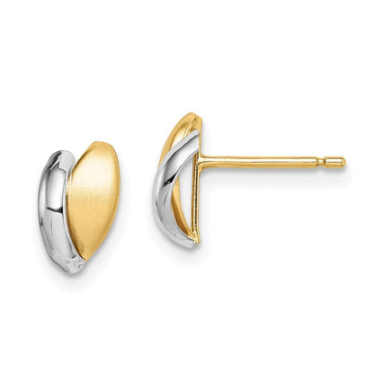 14k Yellow Gold w/Rhodium Satin Leaf Earrings