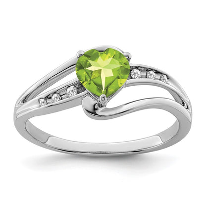 Sterling Silver Rhodium-plated Peridot and Diamond Ring Size 7