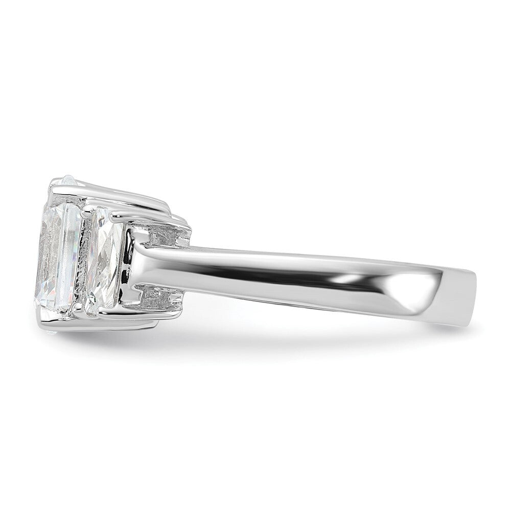 Sterling Silver Rhodium-plated Emerald-cut Cubic Zirconia 3-stone Ring Size 8